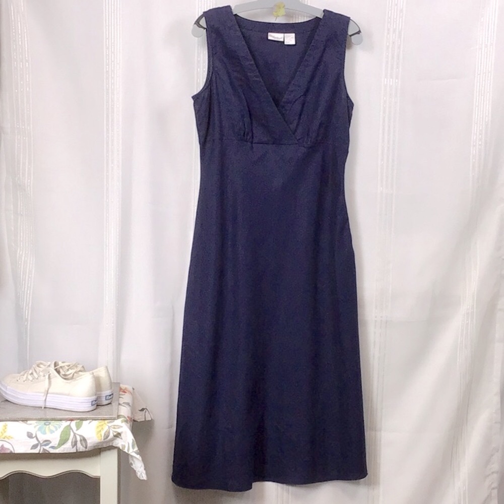 Spiegel Navy Linen Crossover V-Neck Umpire Fit & Flair Sleeveless Sz.12